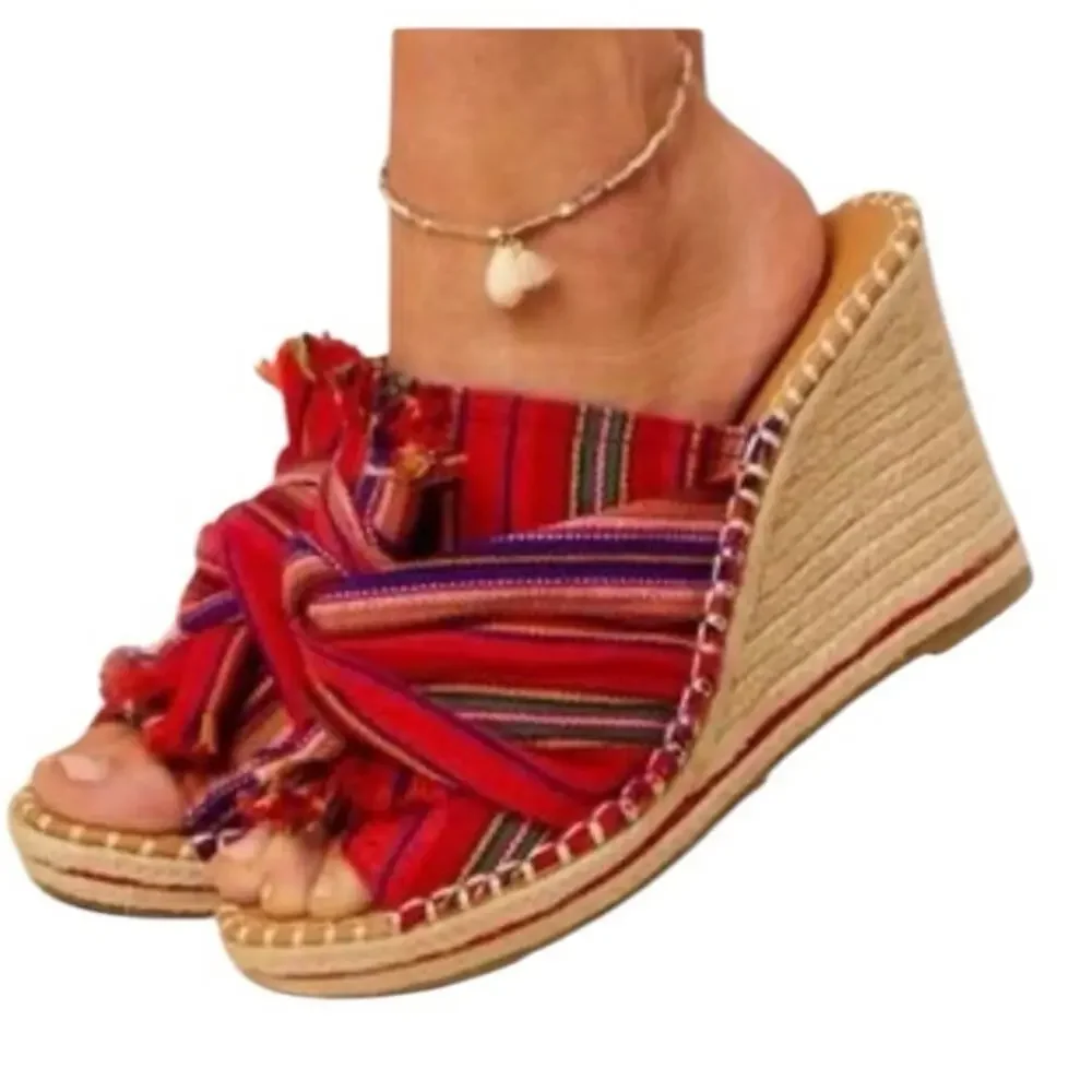 Altar'd State Hesper Espadrille Wedge Boho Colorful Artsy Striped Shoe 10